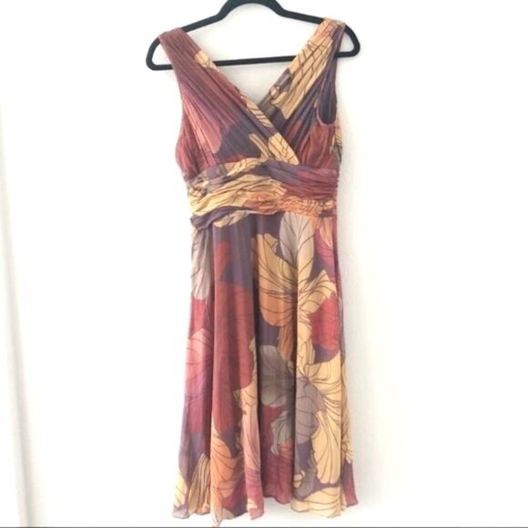 Sigrid Olsen Fan & Creased 100% Silk Dress Lined Floral Goddess Size 8 - Picture 2 of 7